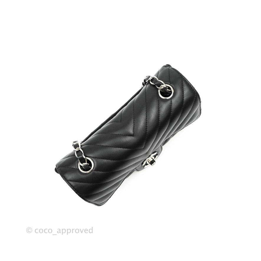 Chanel Chevron Mini Rectangular Flap Black Lambskin Silver Hardware
