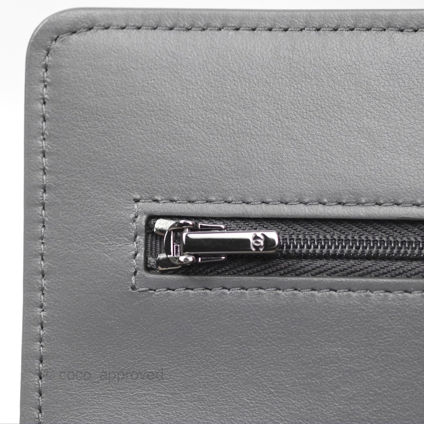 Chanel Top Handle Wallet On Chain WOC Dark Grey Calfskin Gun Metal 23K
