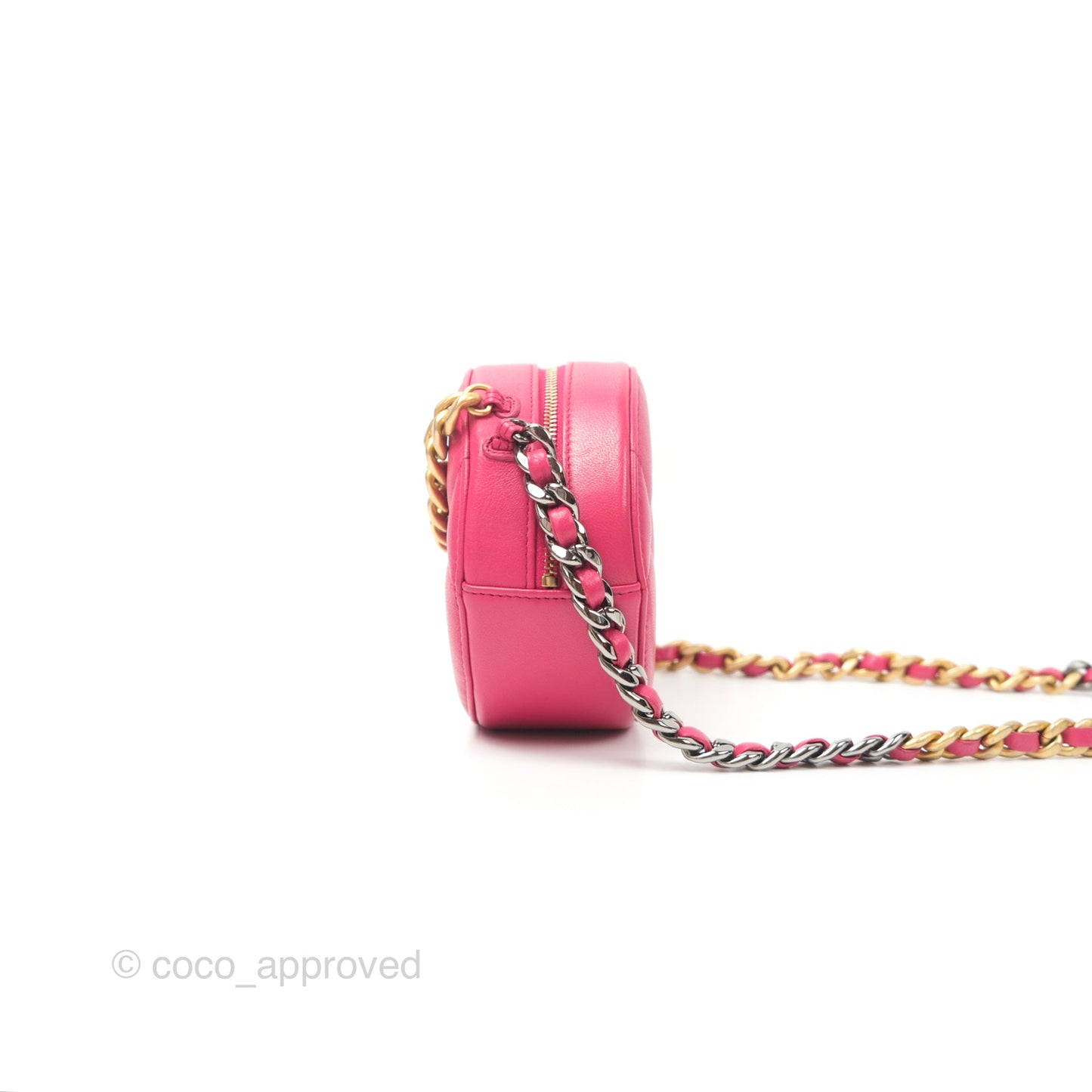 Chanel 19 Round Clutch With Chain Dark Pink Mixed Hardware