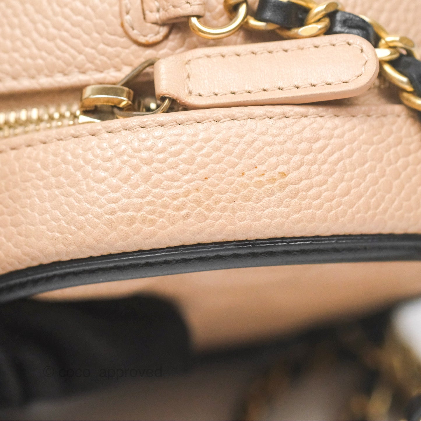 Chanel Quilted Round Filigree Clutch With Chain Beige Black Caviar Gold Hardware