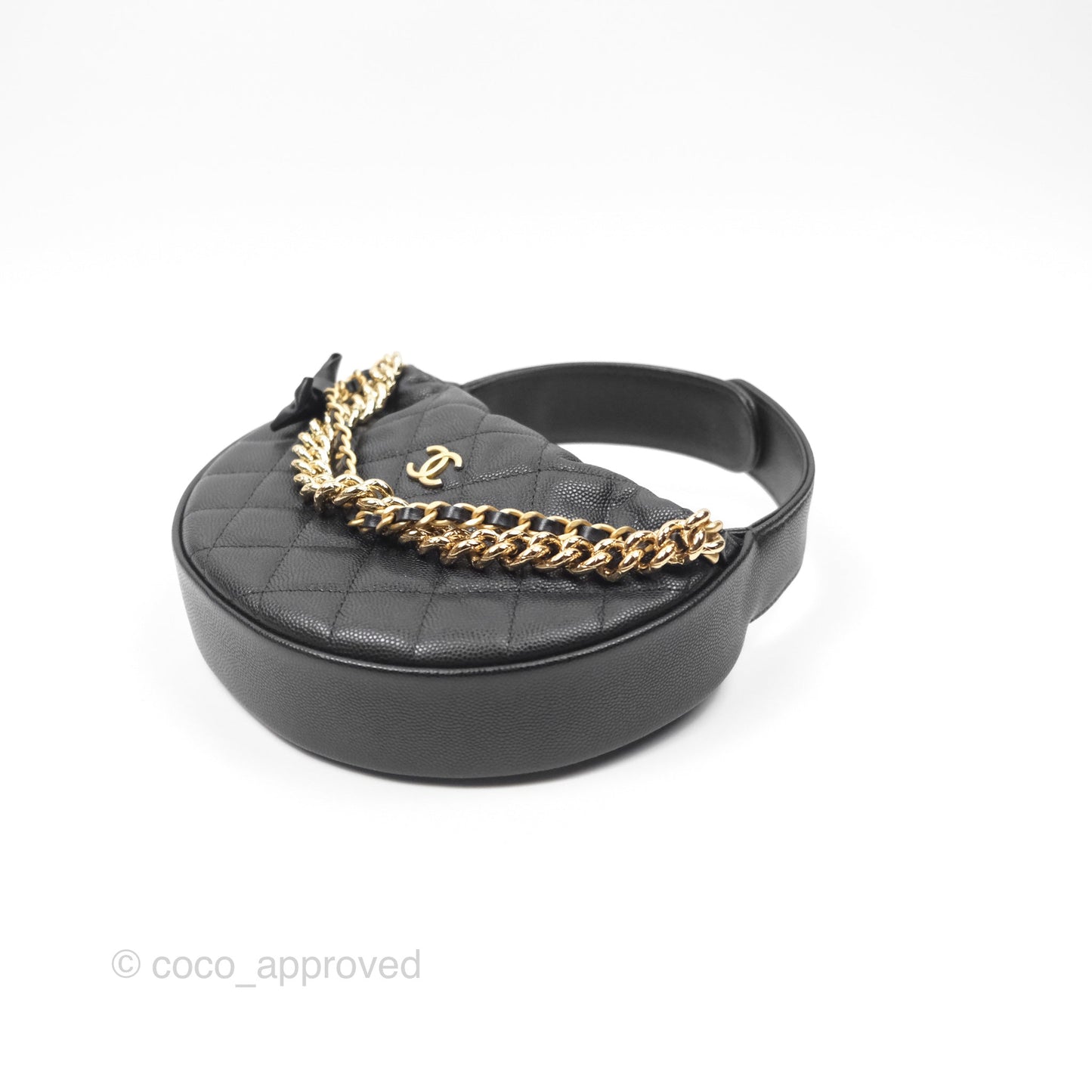Chanel Bow Hobo Pouch Black Caviar Gold Hardware 24S