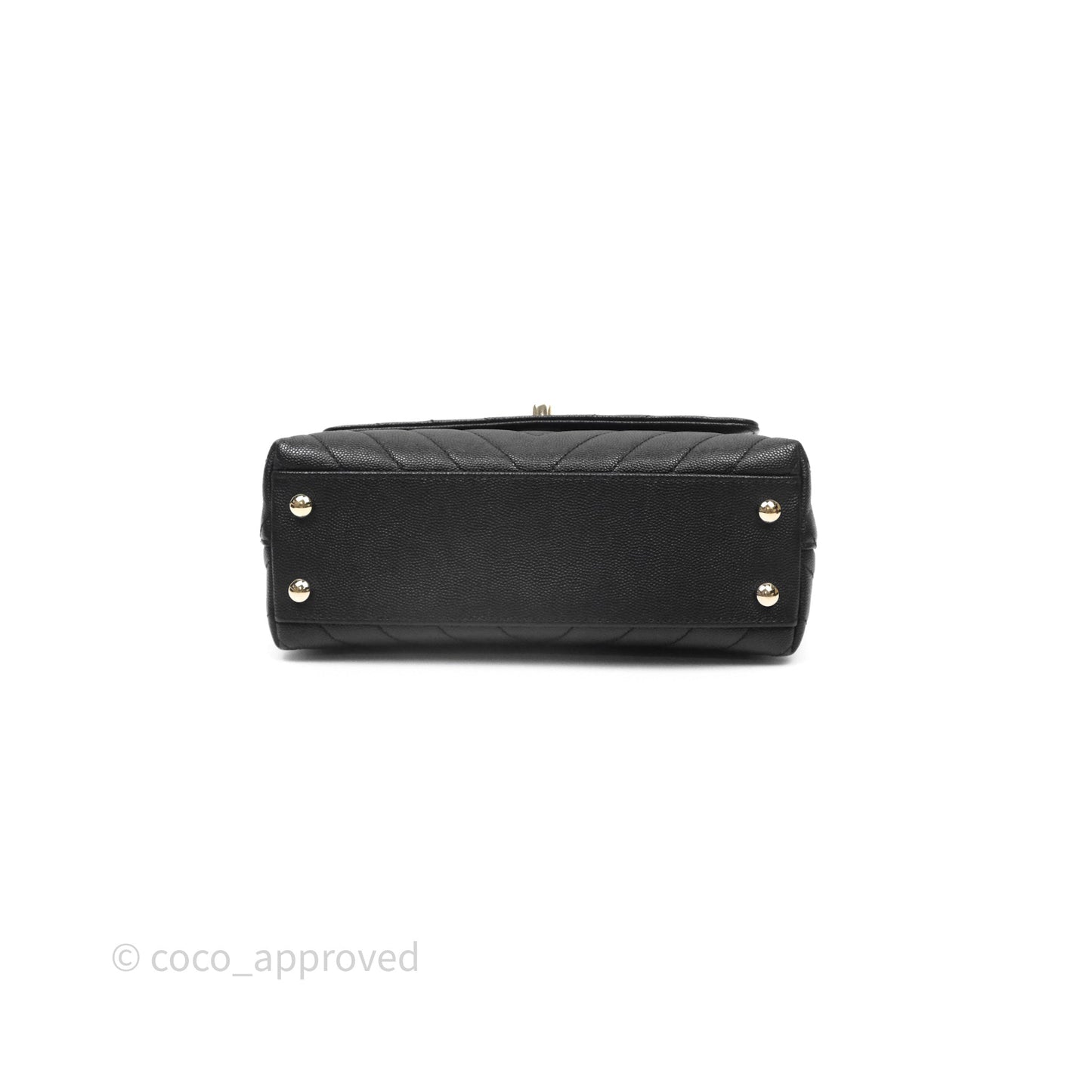 Chanel Small Coco Handle Chevron Black Caviar Gold Hardware Lizard Handle