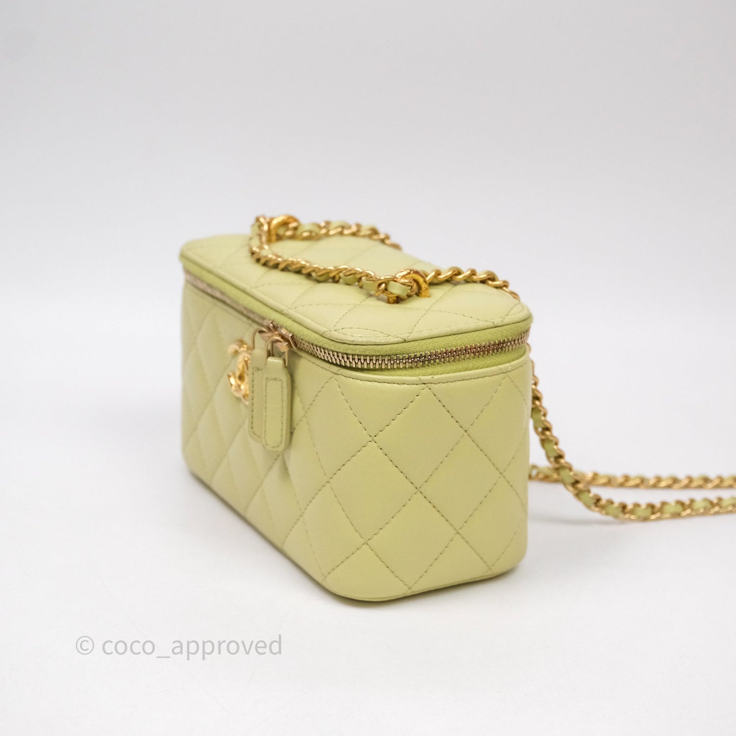 Chanel Quilted Vanity With Chain Lambskin Green Gold Hardware