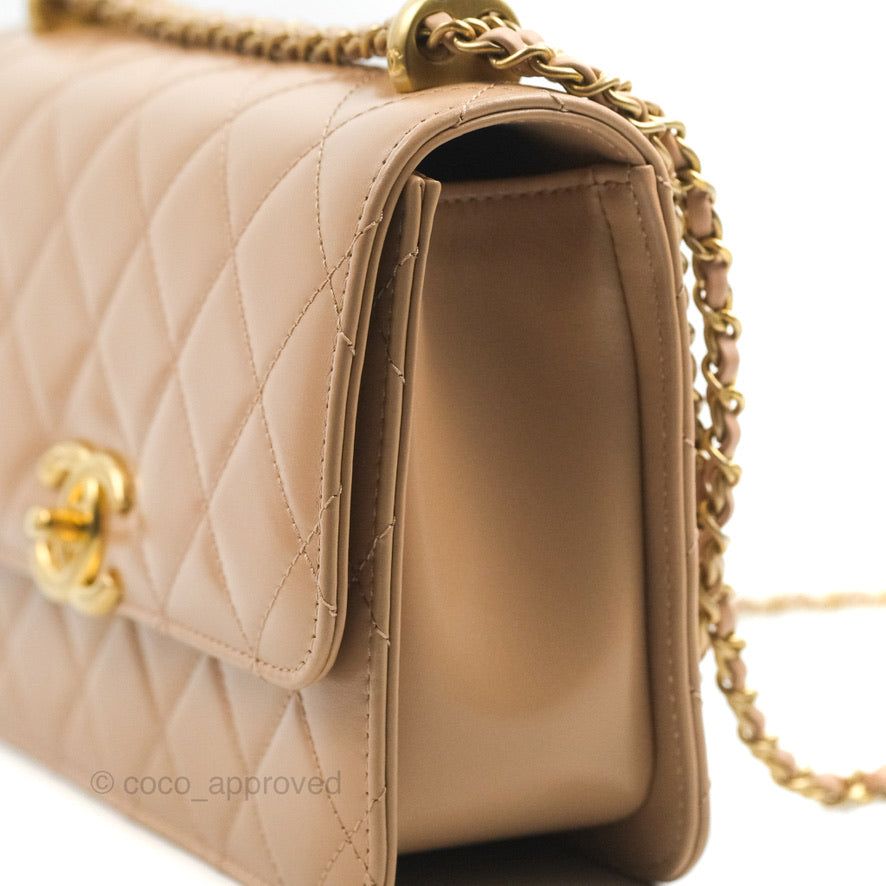 Chanel Quilted Perfect Fit Adjustable Beige Calfskin Gold Hardware 21A