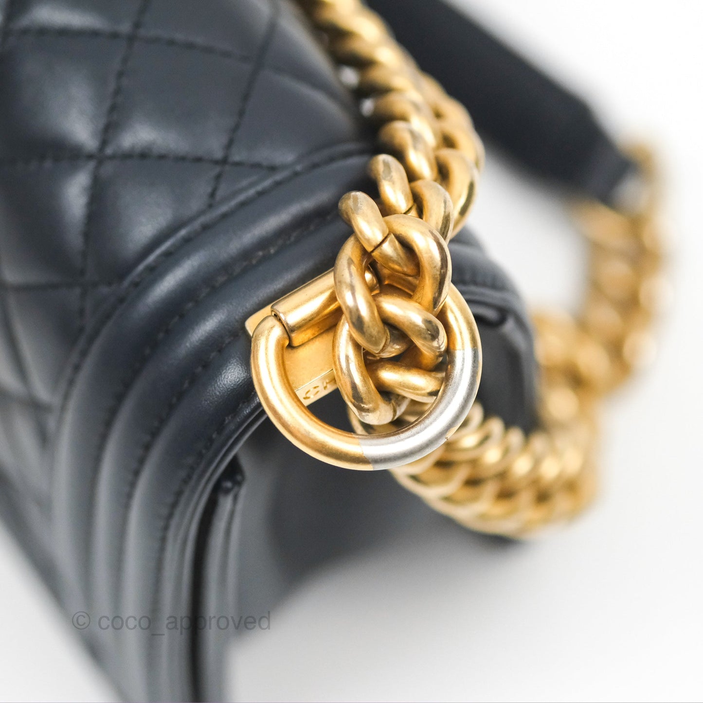 Chanel Small Boy Quilted Navy Lambskin Aged Gold Hardware