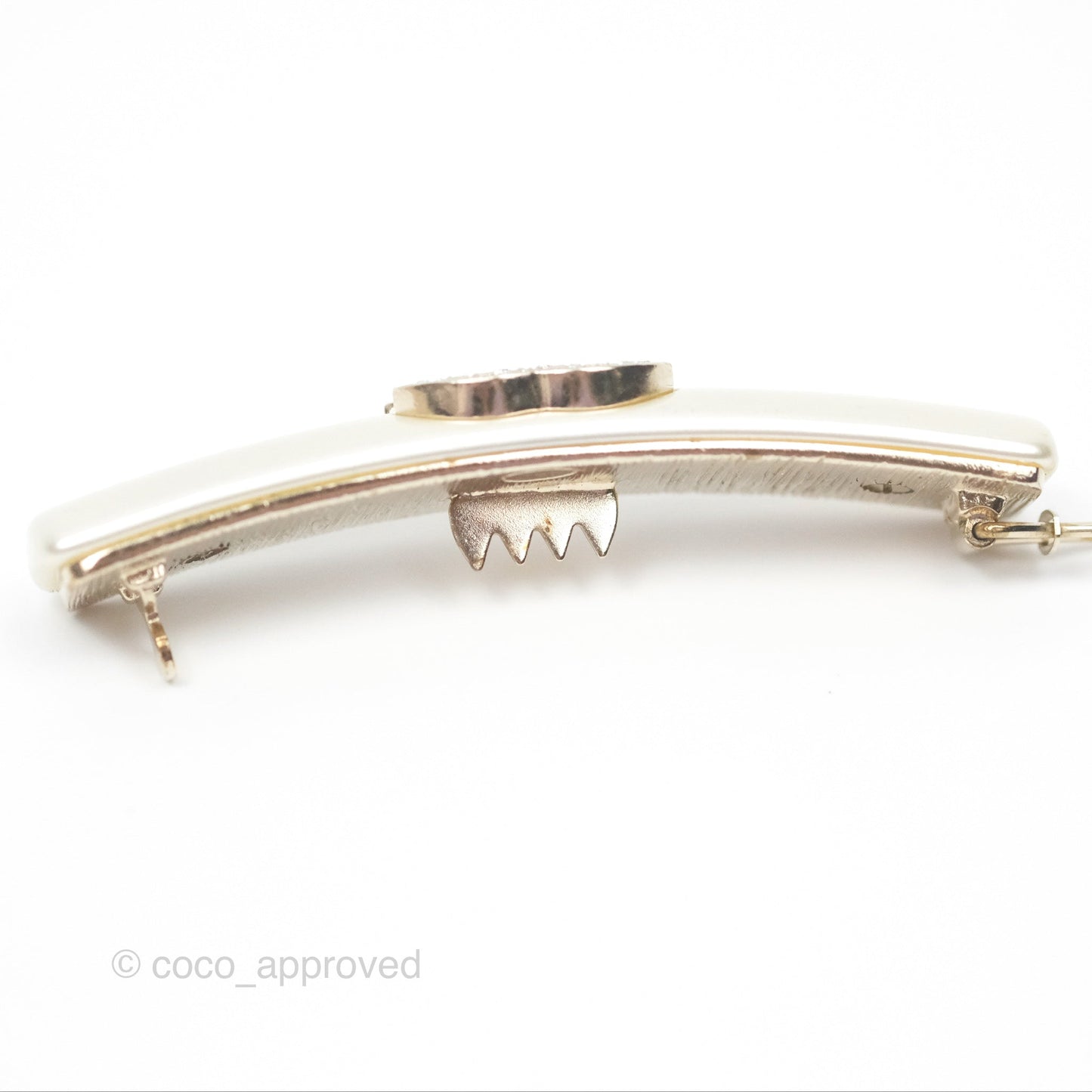 Chanel Crystal CC Pearl Hair Clip Gold Tone 21B