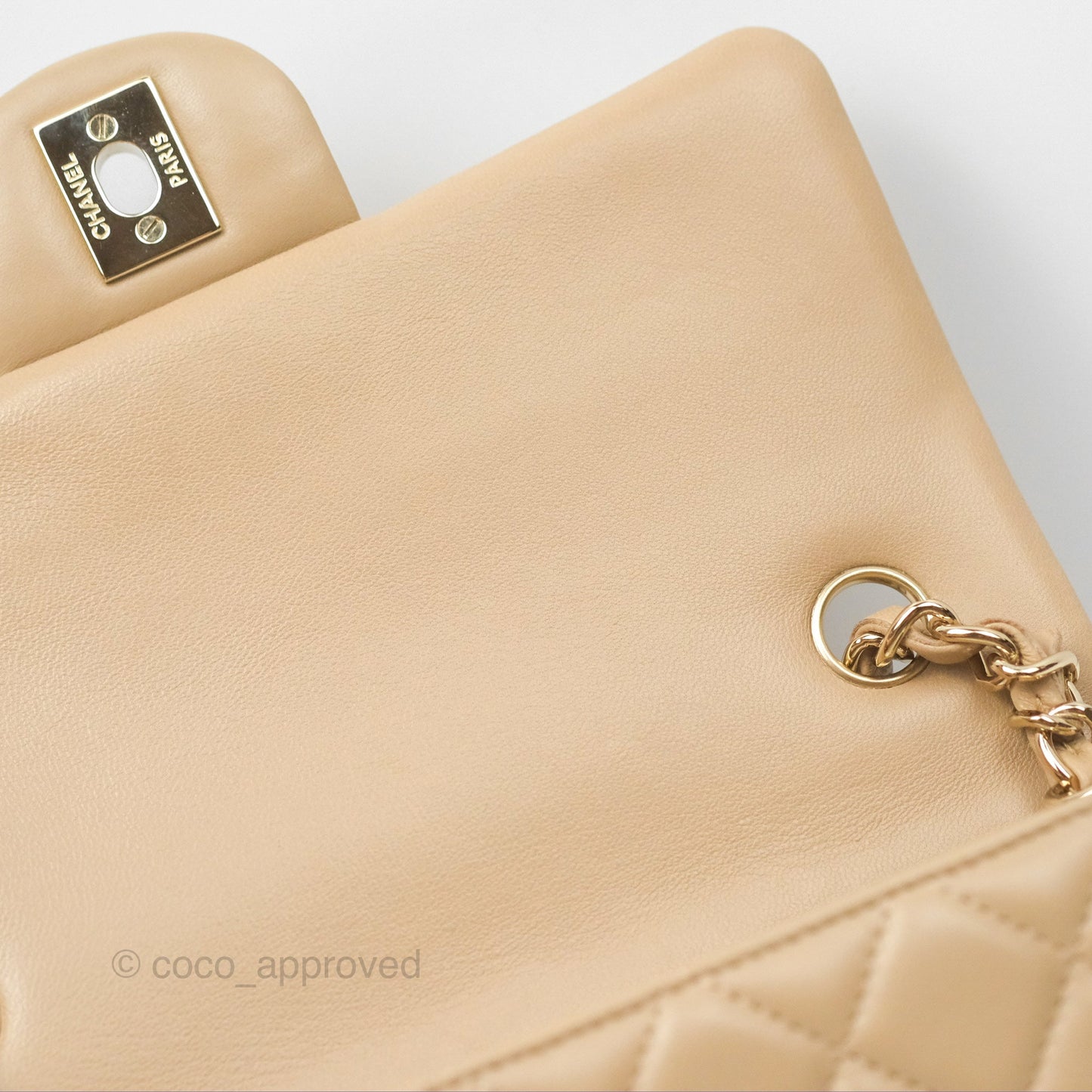 Chanel Mini Rectangular Quilted Beige Lambskin Gold Hardware