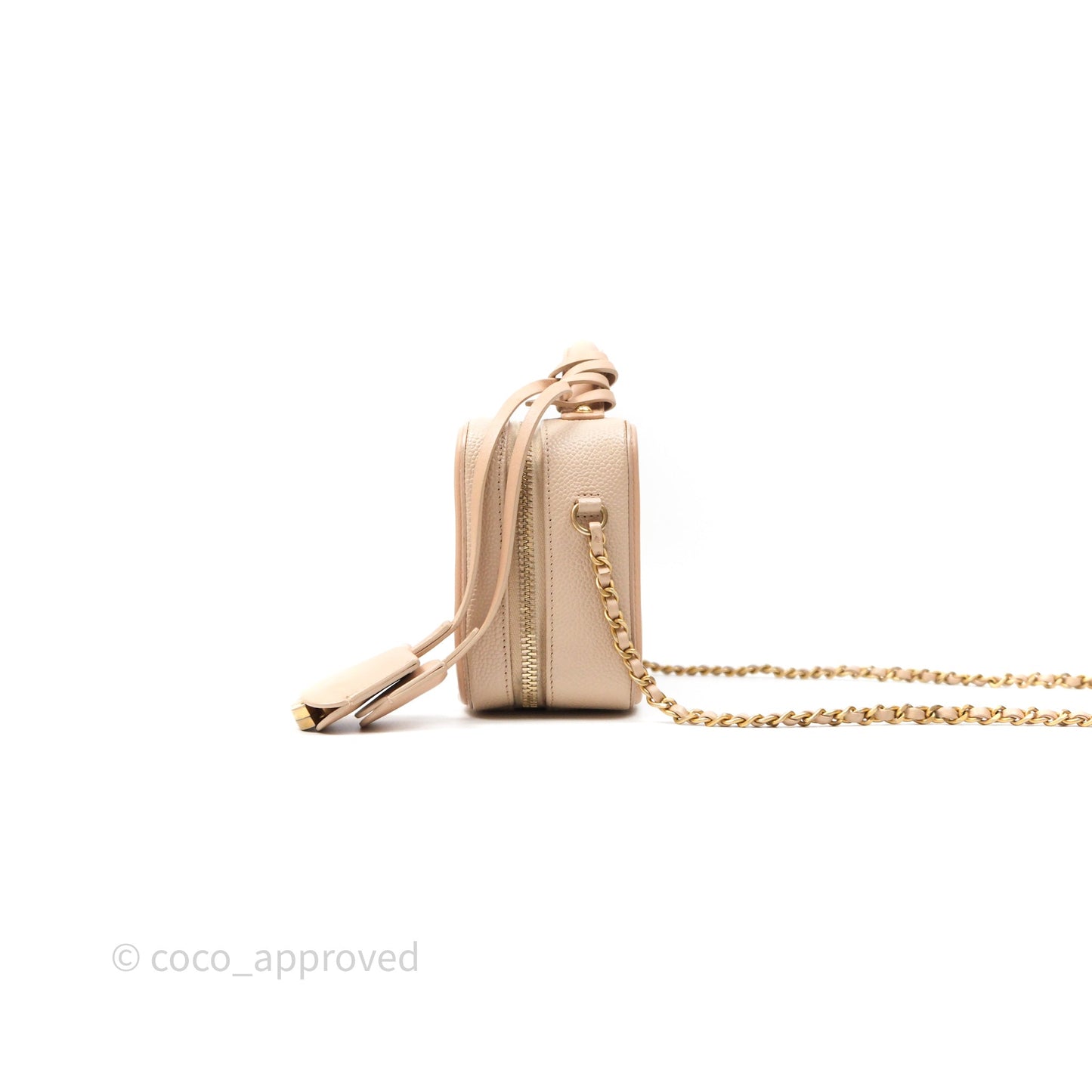 Chanel Quilted Small CC Filigree Vanity Case Beige Caviar Gold Hardware