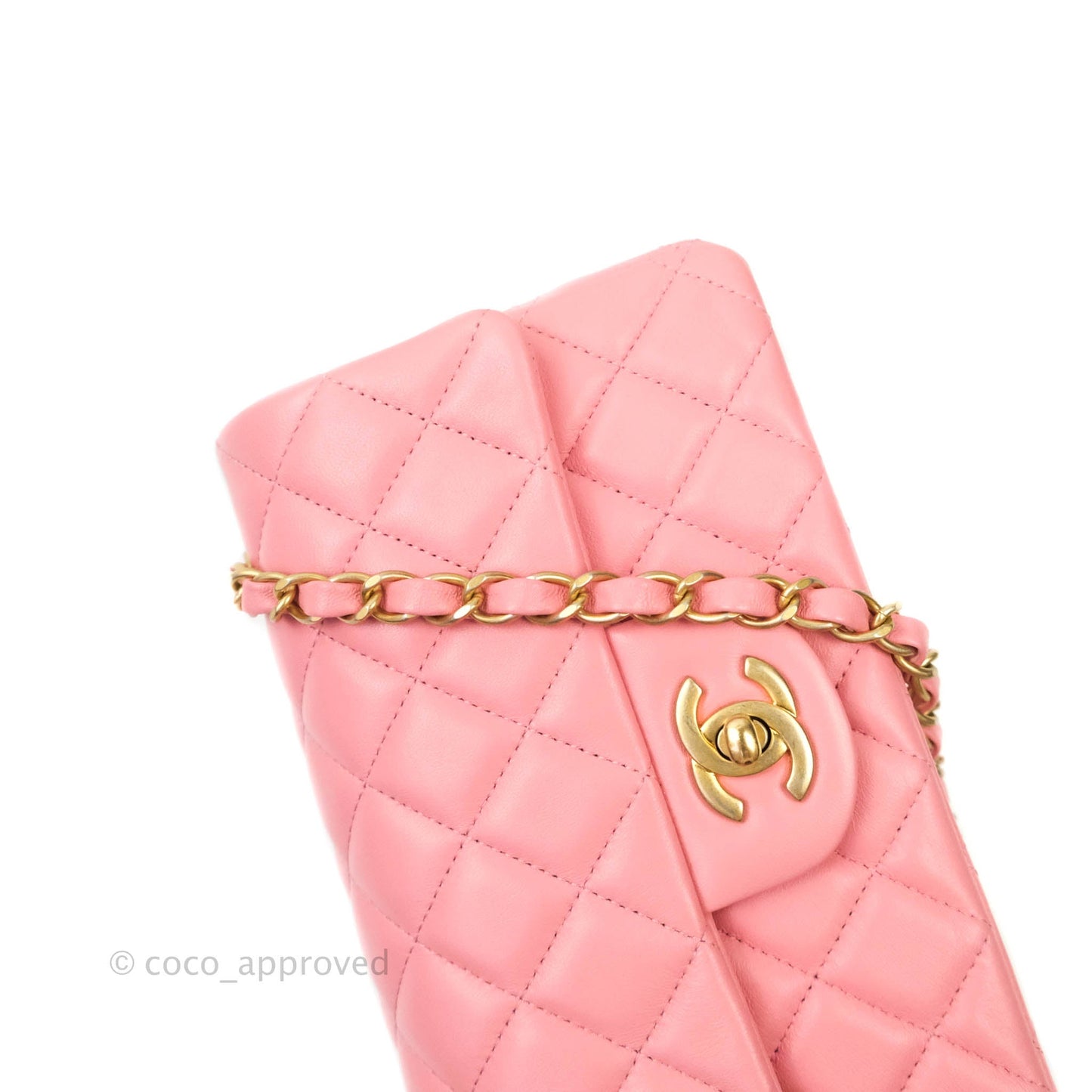 Chanel Classic Quilted Mini Rectangular Flap Pink Lambskin Aged Gold Hardware