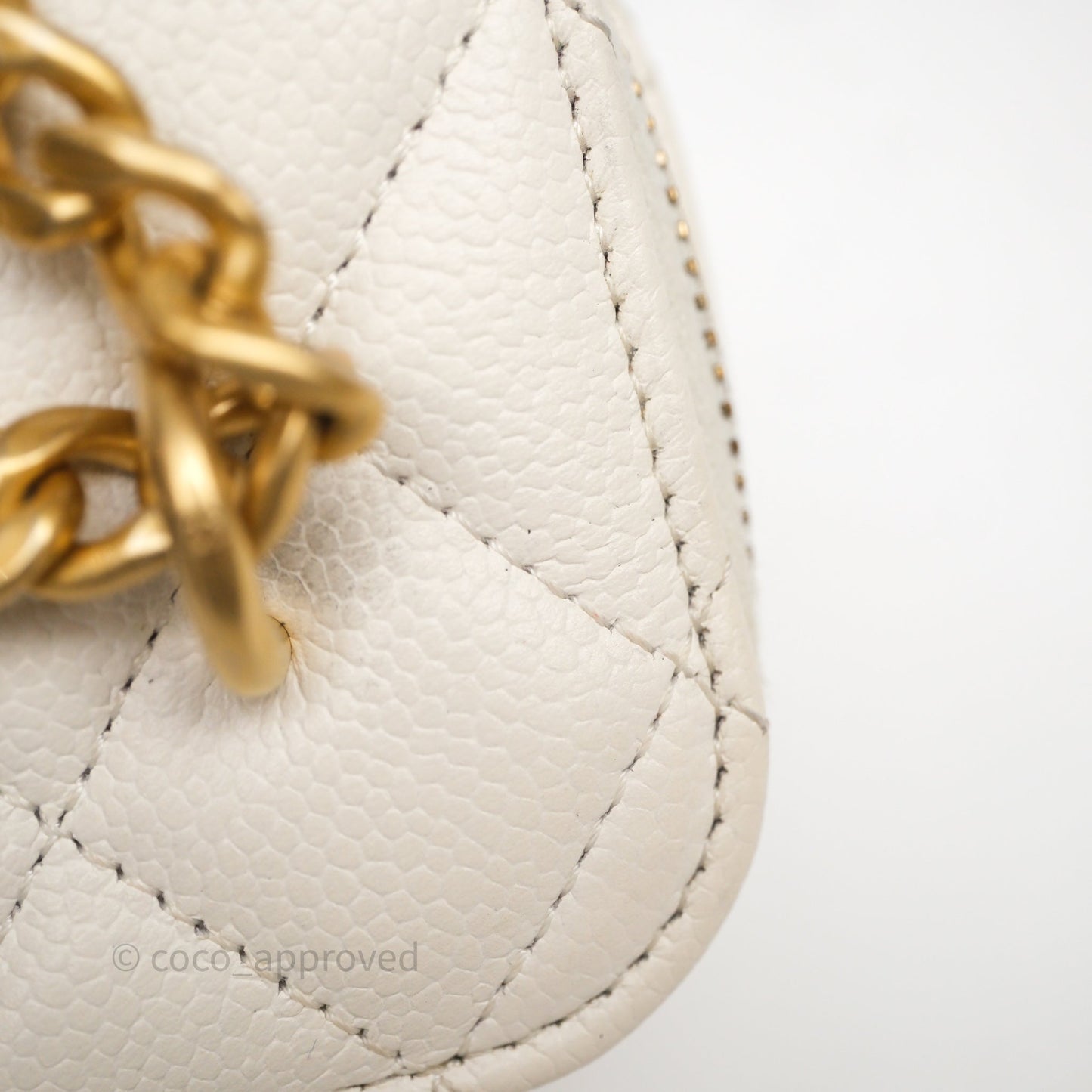 Chanel Heart Crush Mini Vanity With Chain White Caviar Aged Gold Hardware