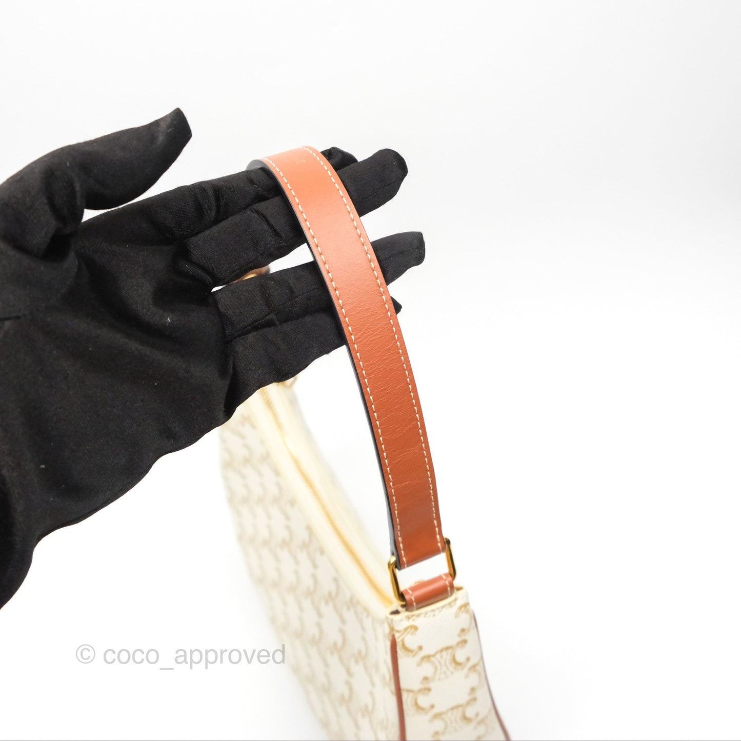 Celine Ava Bag In Triomphe Canvas Calfskin White