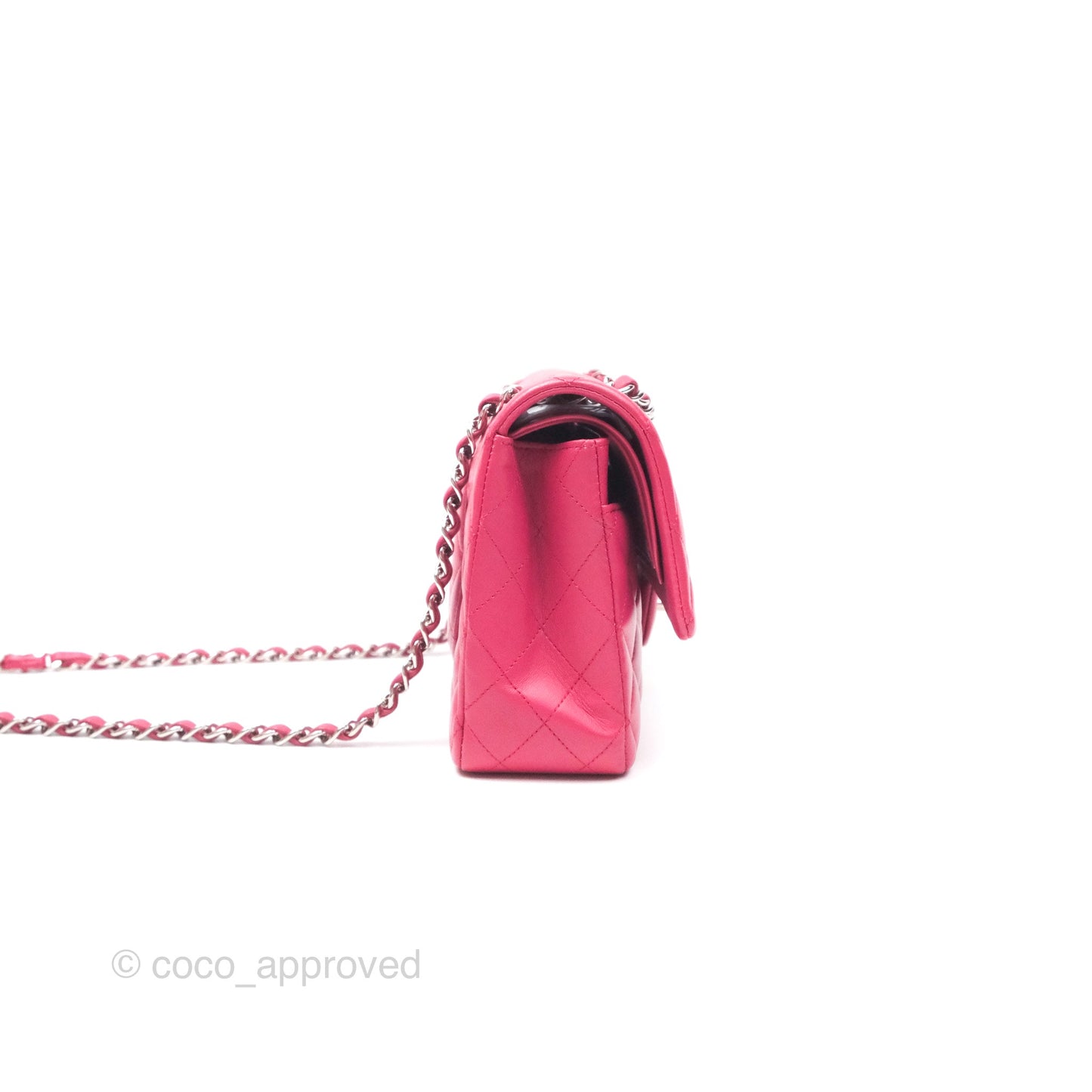 Chanel Classic M/L Medium Flap Quilted Dark Pink Lambskin Silver Hardware