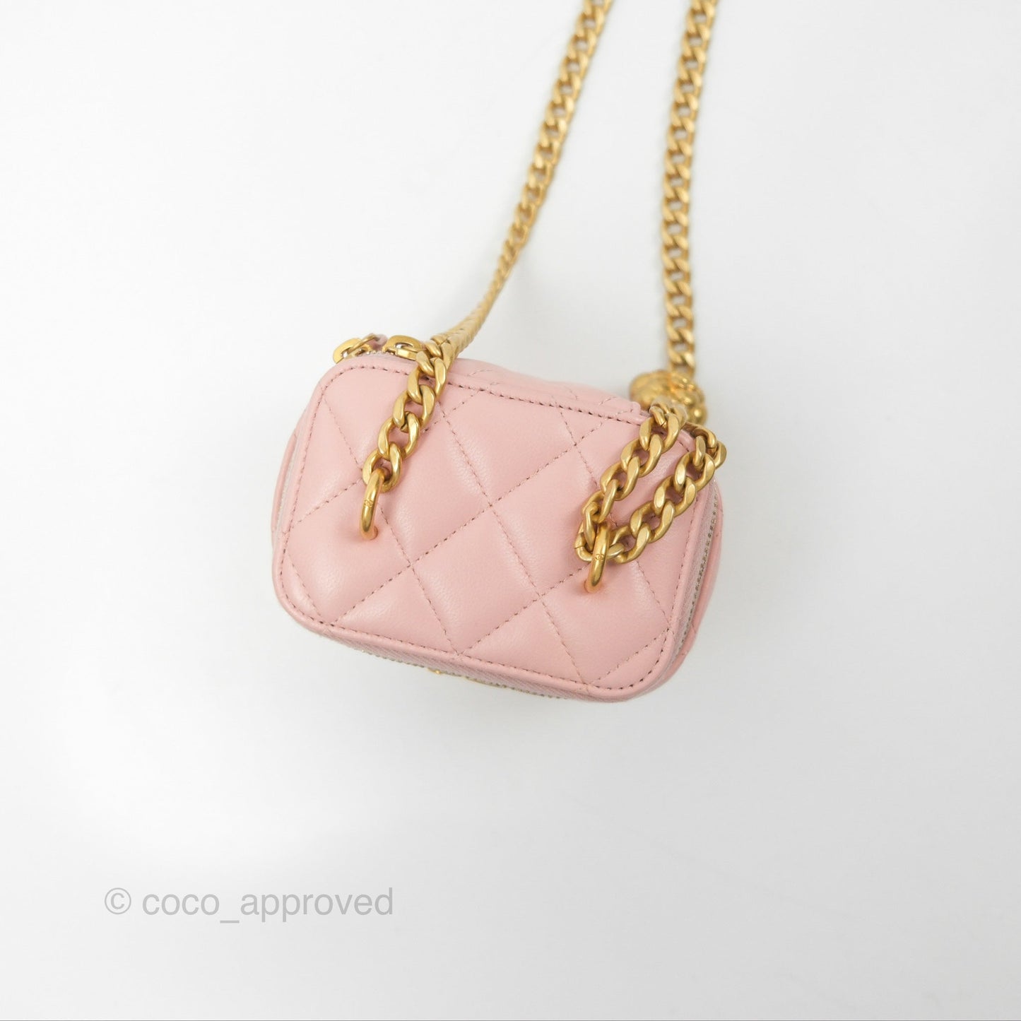 Chanel Mini Vanity With Chain Adjustable Camellia Light Pink Lambskin Aged Gold Hardware