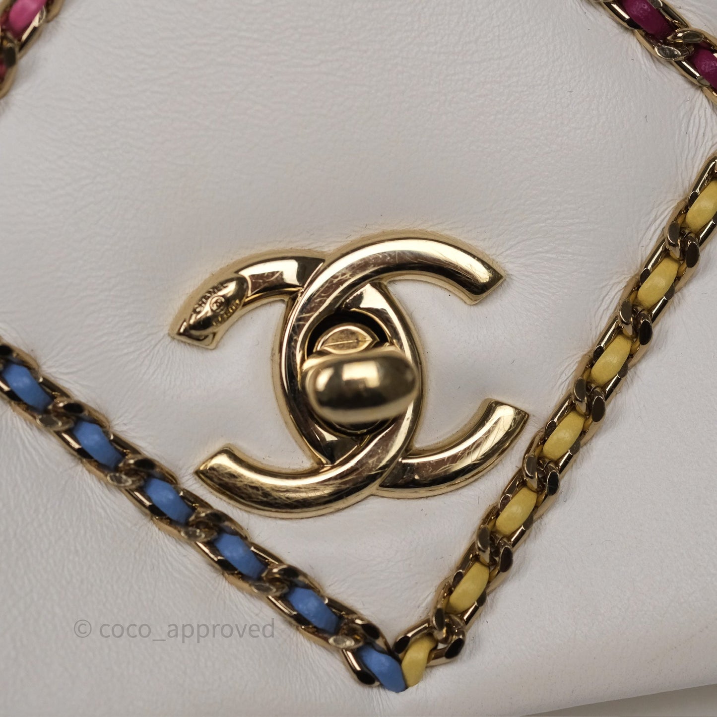 Chanel Small Entwined Chain Flap White Lambskin Gold Hardware