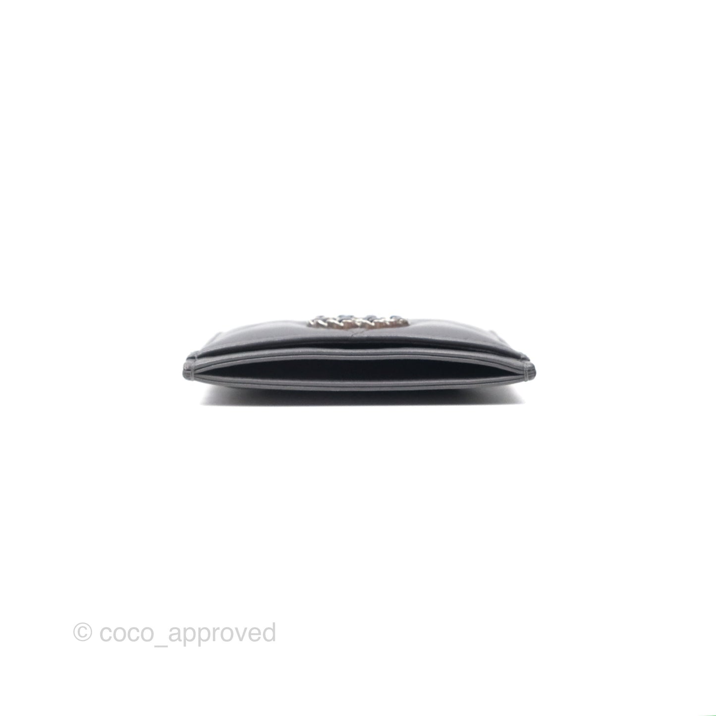 Chanel 19 Quilted Grey Flat Card Holder Silver Hardware