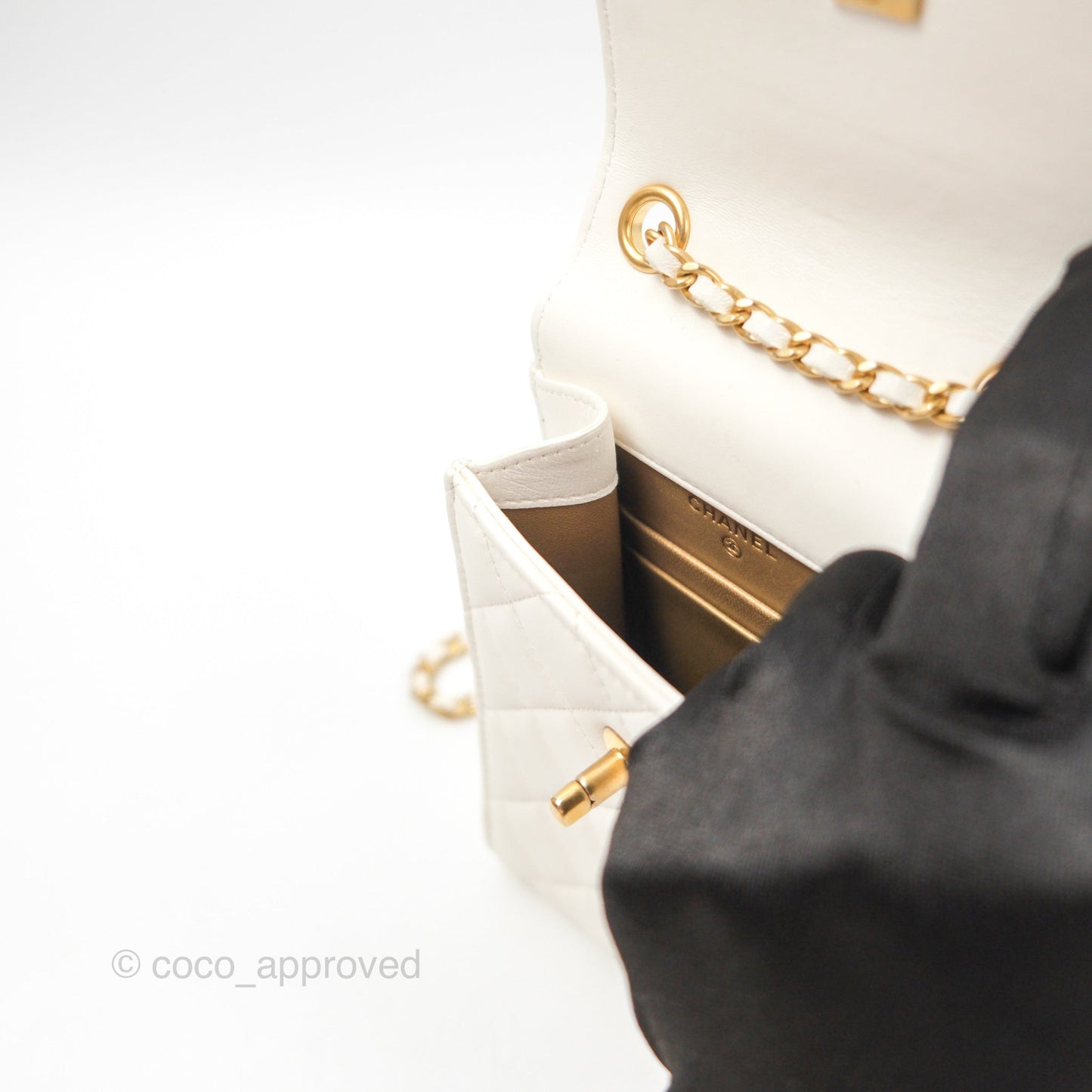 Chanel Quilted Pearl Crush Phone Holder With Chain White Lambskin