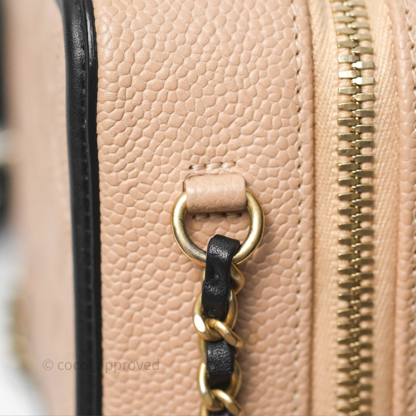 Chanel Quilted Small CC Filigree Vanity Case Beige Black Caviar Gold Hardware