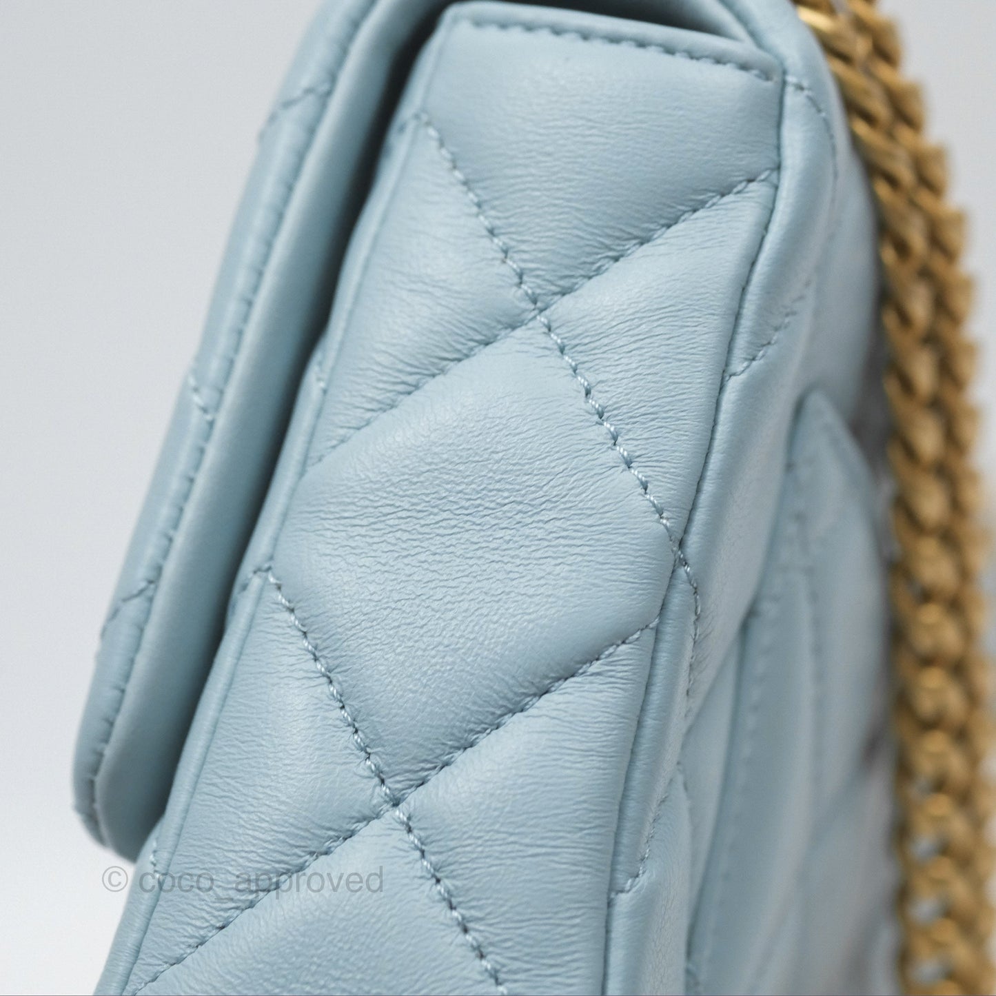 Chanel Quilted Enamel Pending CC Small Square Flap Baby Blue Lambskin 22P