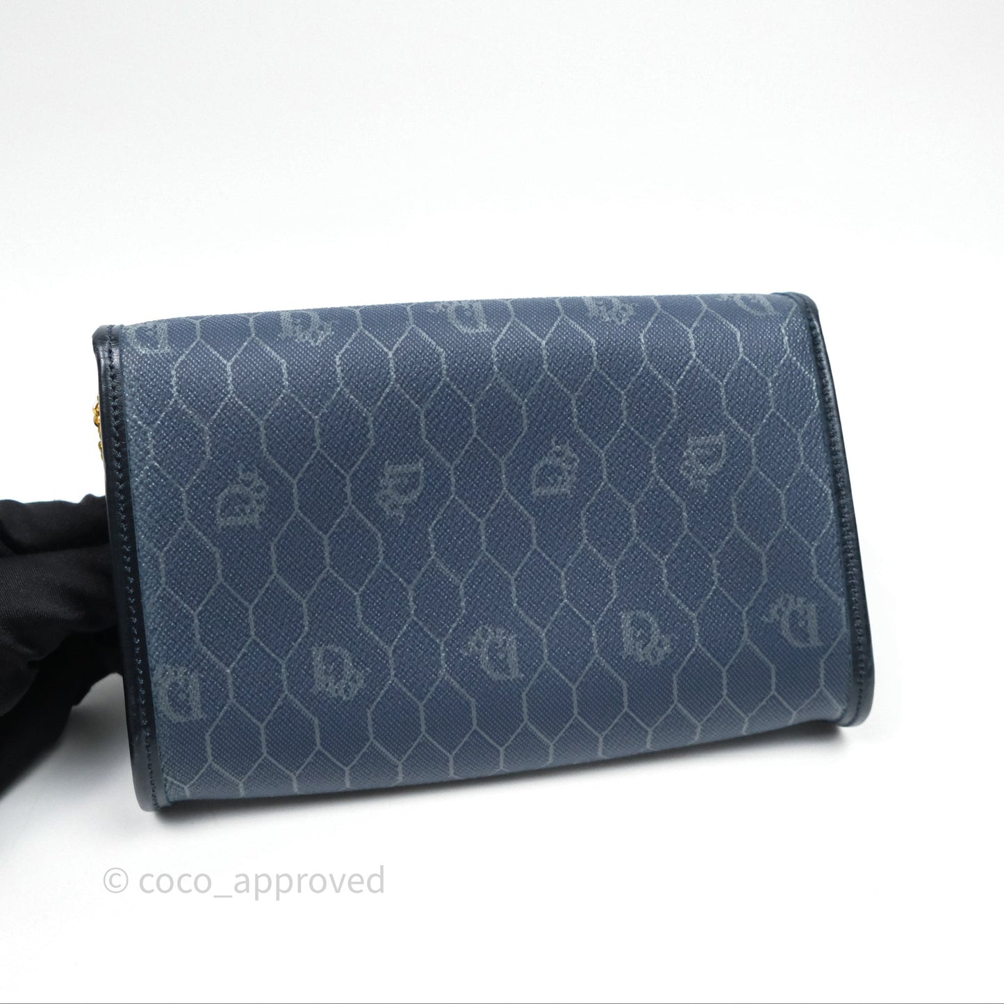 Christian Dior Vintage Honeycomb Flap Bag Navy Gold Hardware
