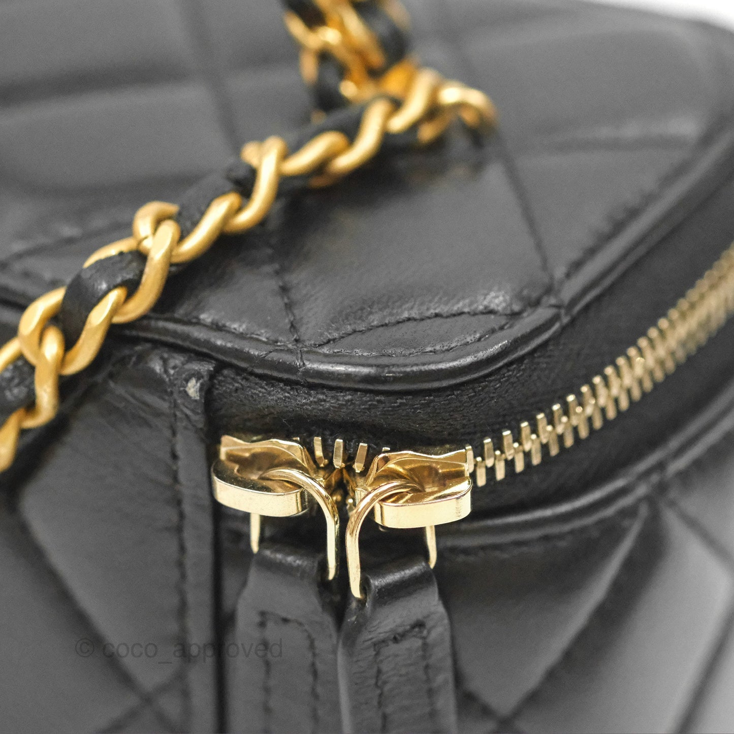 Chanel Vanity Rectangular with Top Handle Black Lambskin Aged Gold Hardware