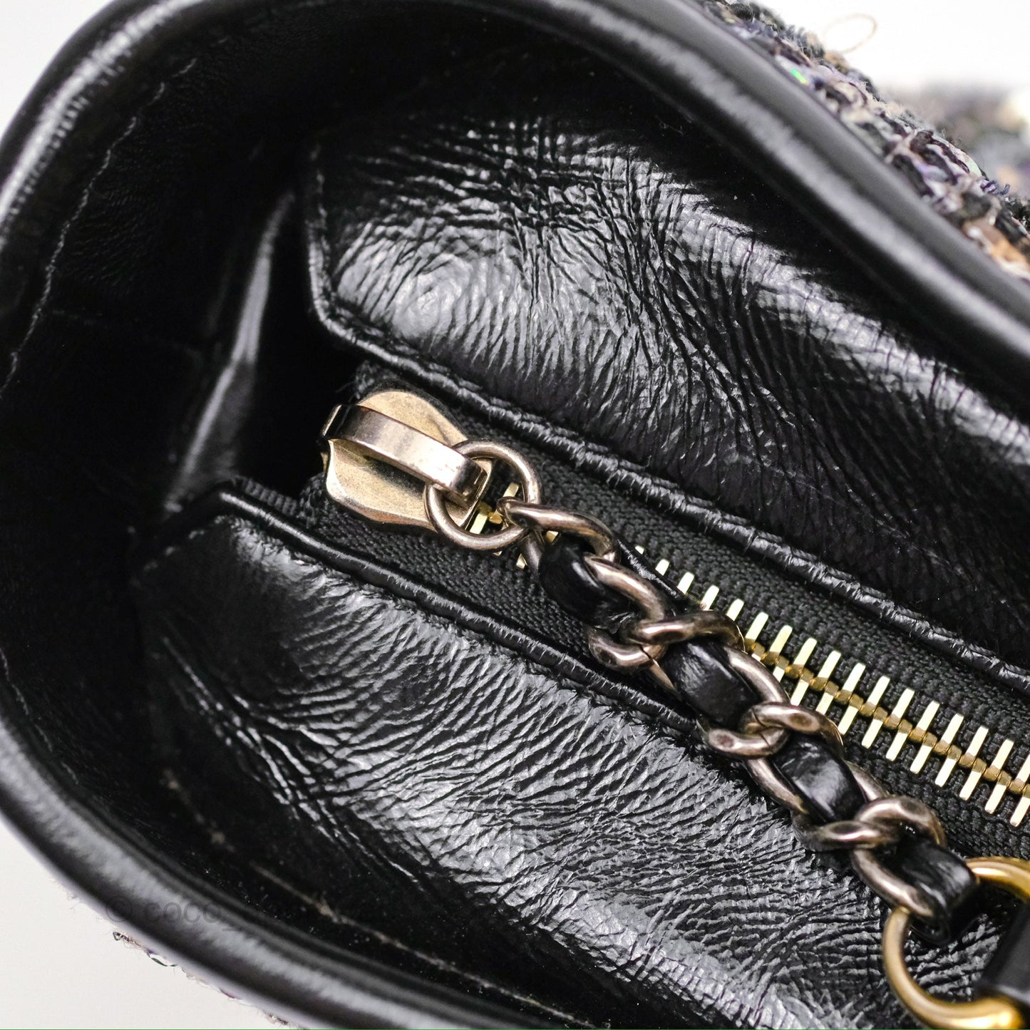 Chanel Large Gabrielle Tweed Green Black Calfskin
