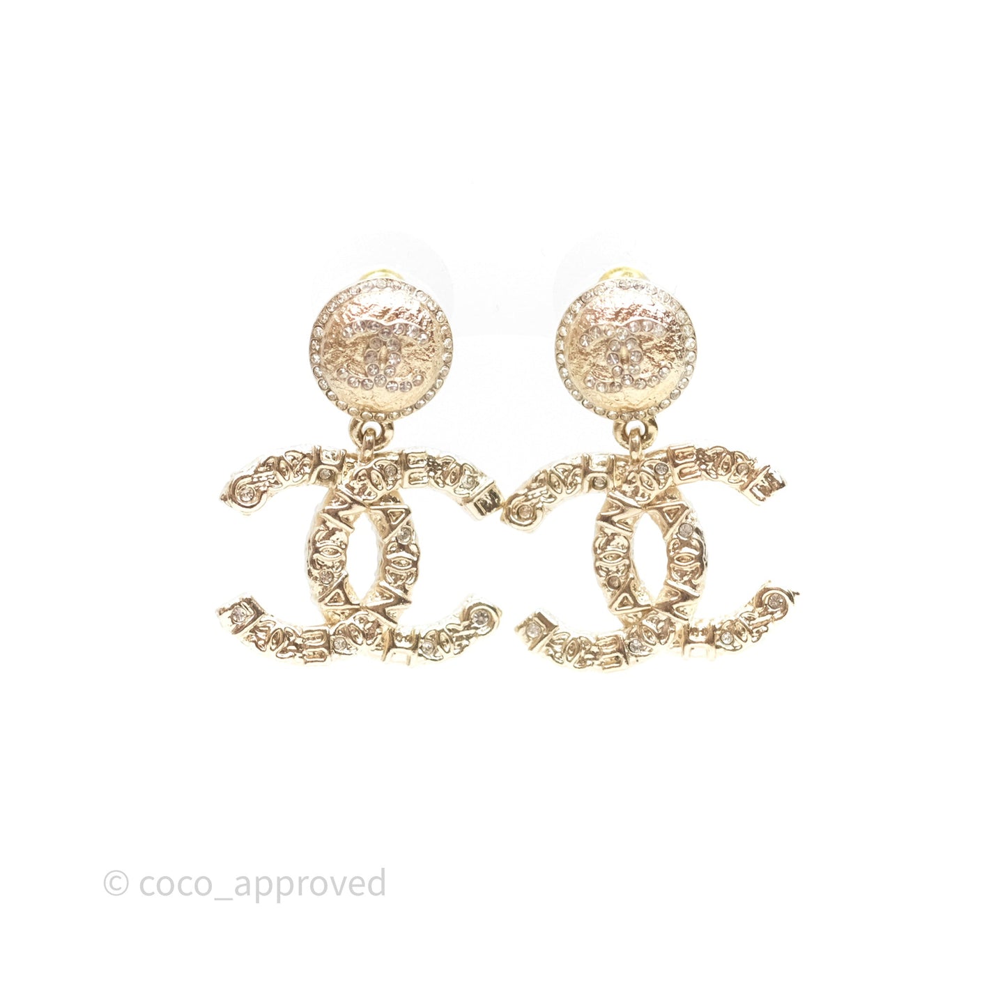 Chanel CC Crystal Drop Earrings Gold Tone 21P