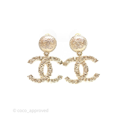 Chanel CC Crystal Drop Earrings Gold Tone 21P