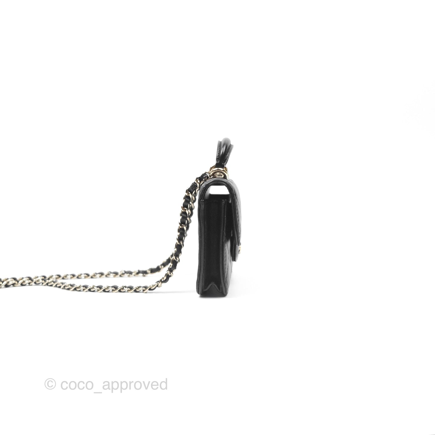 Chanel Mini Handle Flap Coin Purse With Chain Black Lambskin Gold Hardware