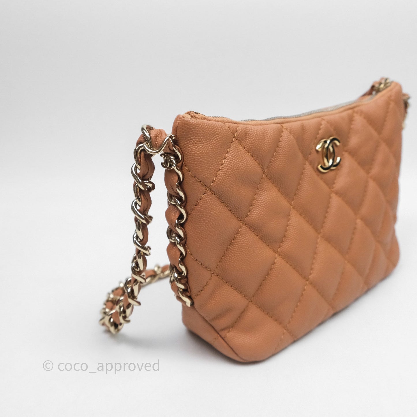 Chanel Small Hobo Shoulder Bag Caviar Beige Gold Hardware