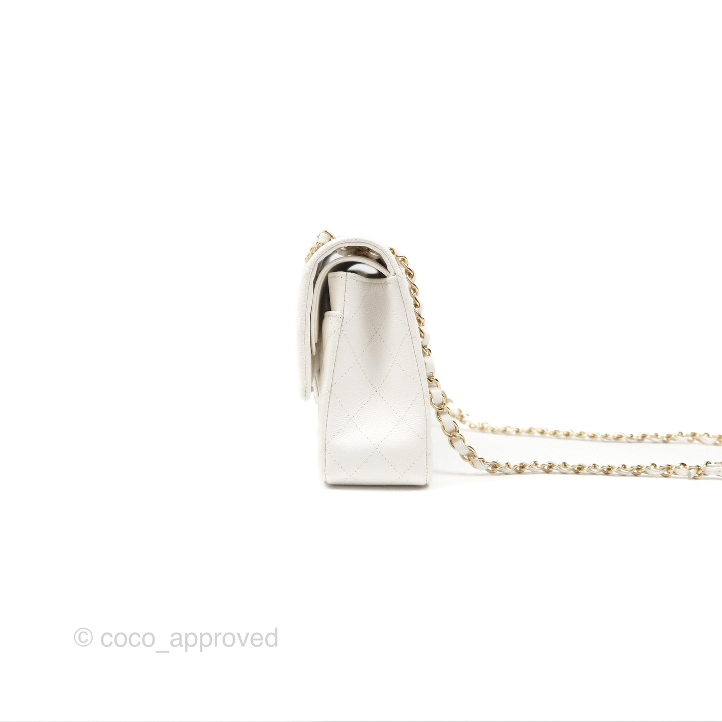 Chanel Classic M/L Medium Flap Quilted White Caviar Gold Hardware