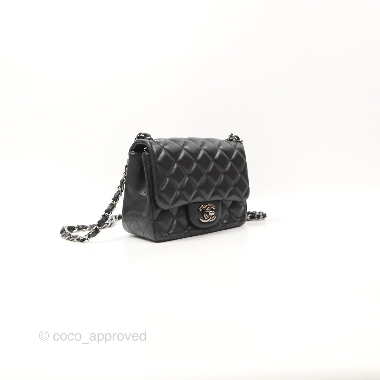 Chanel Mini Square Black Lambskin Dark Silver Hardware
