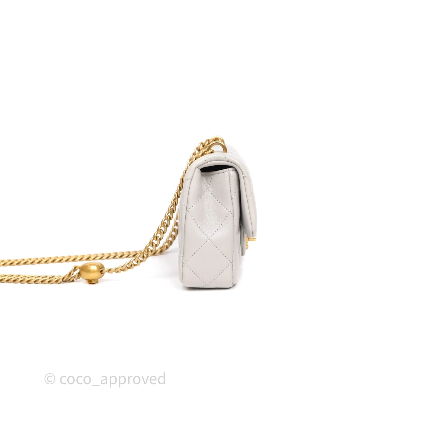 Chanel Heart Crush Mini Flap Bag Light Grey Lambskin Aged Gold Hardware 24P