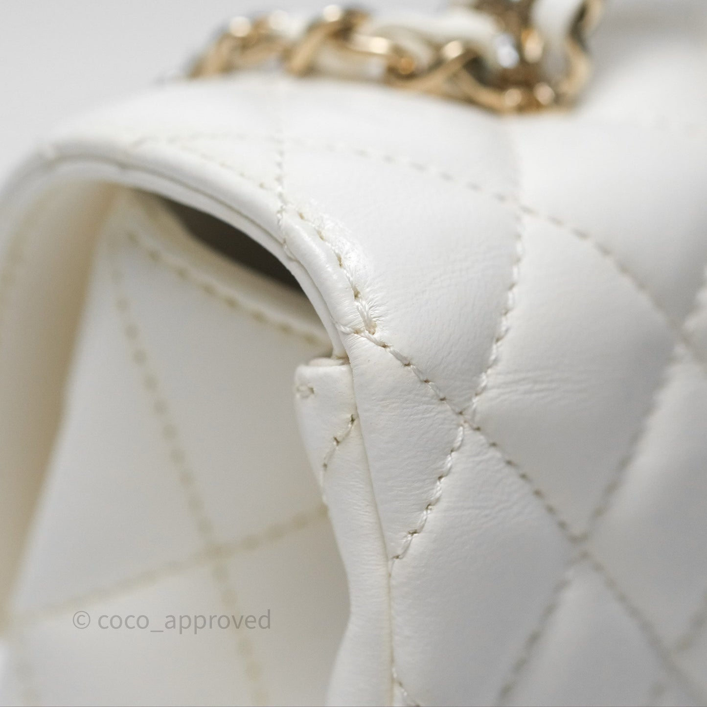Chanel Crystals Top Handle Mini Rectangular Flap Bag White Lambskin Gold Hardware