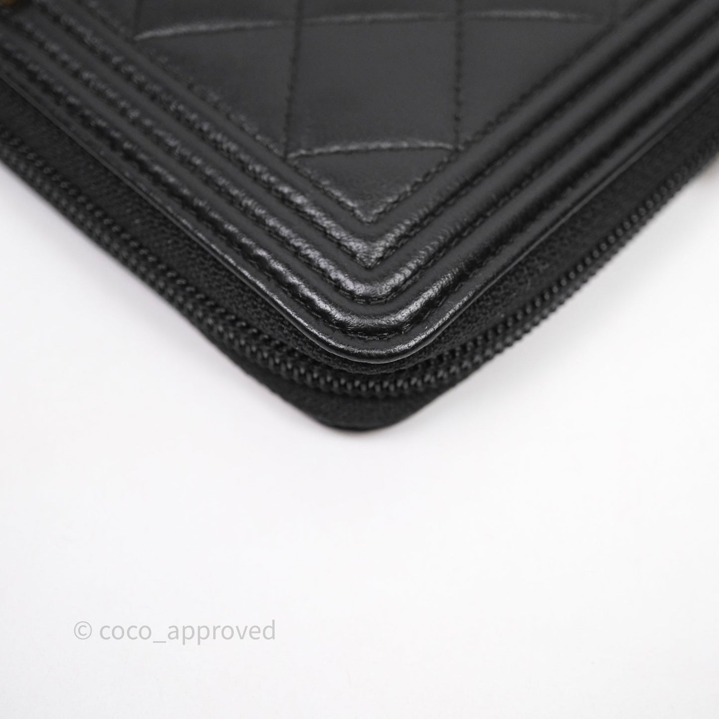 Chanel Boy Zip Long Wallet Black Lambskin Gold Hardware