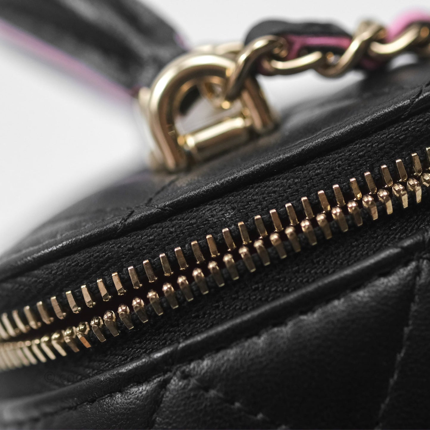 Chanel Mini Top Handle Vanity With Chain Black/ Pink Lambskin Gold Hardware
