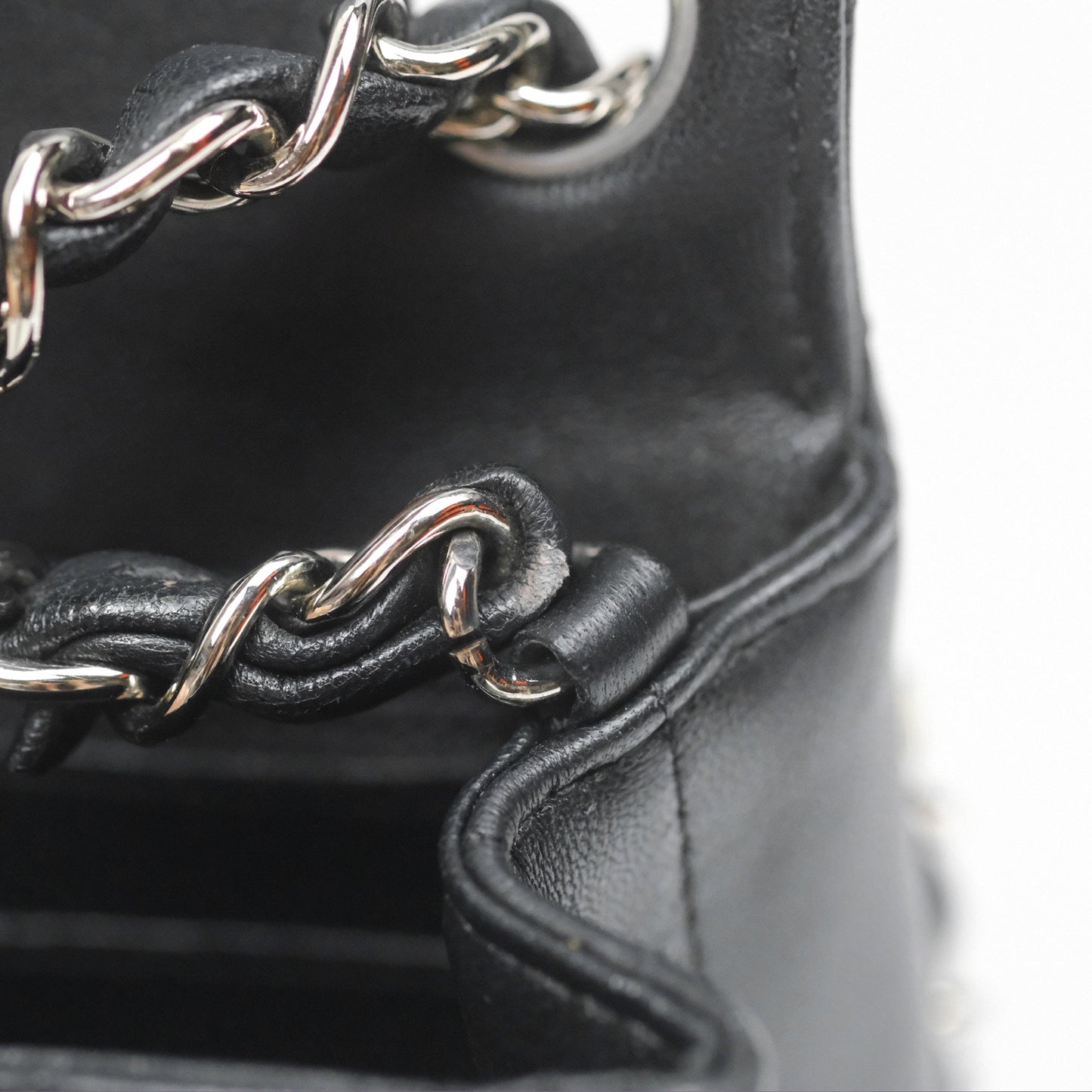 Chanel Mini Square Black Chevron Lambskin Silver Hardware