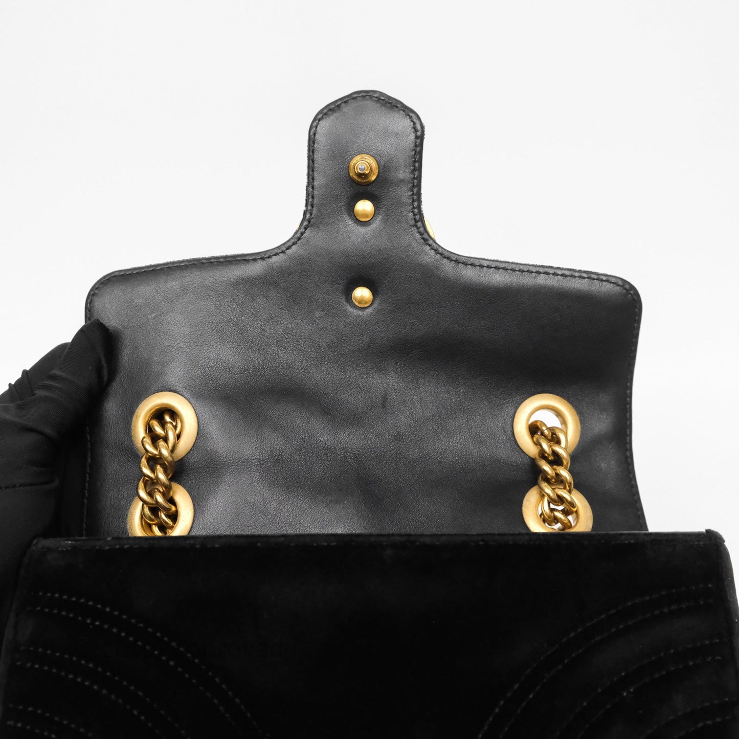 Gucci Mini Marmont Velvet Black Aged Gold Hardware
