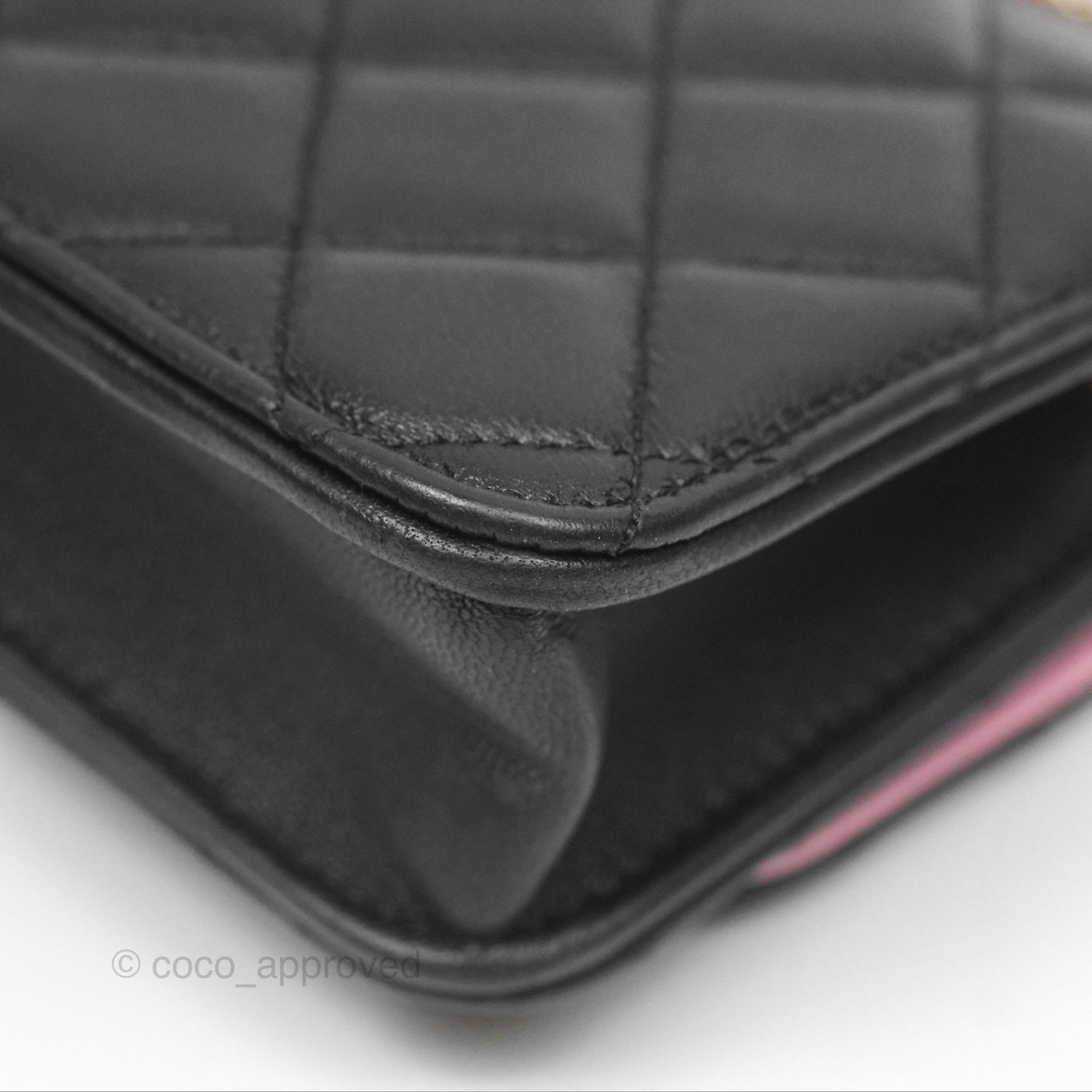 Chanel Top Handle Mini WOC Phone Holder Black/Pink Lambskin Gold Hardware 23P