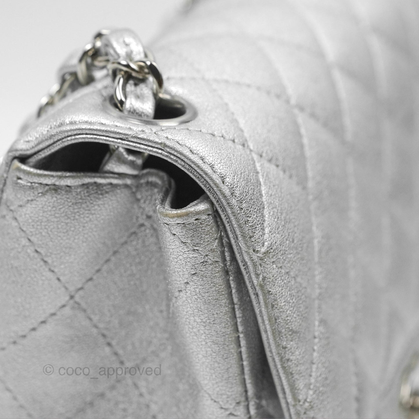 Chanel Classic Quilted Mini Square Flap Silver Lambskin Silver Hardware