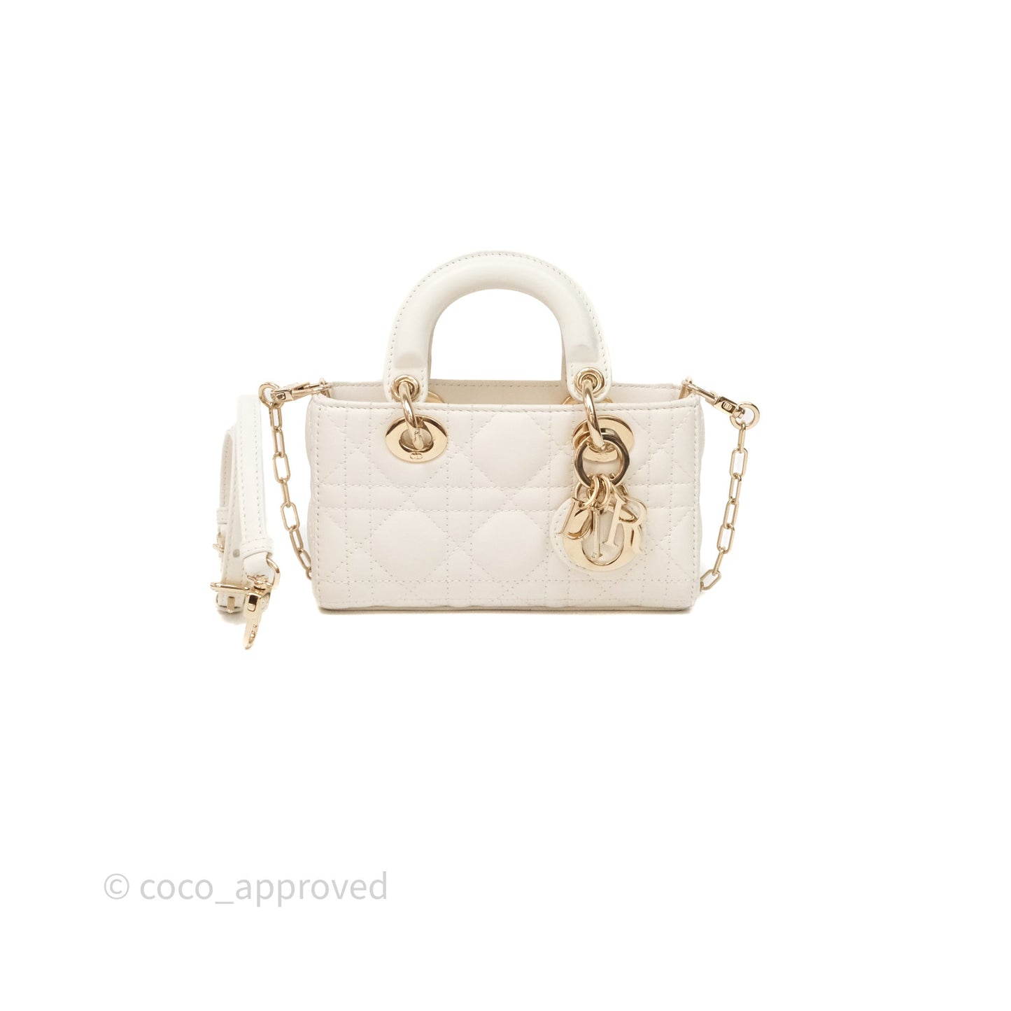 Christian Dior Micro Lady D-Joy Bag Latte Cannage Lambskin Gold Hardware