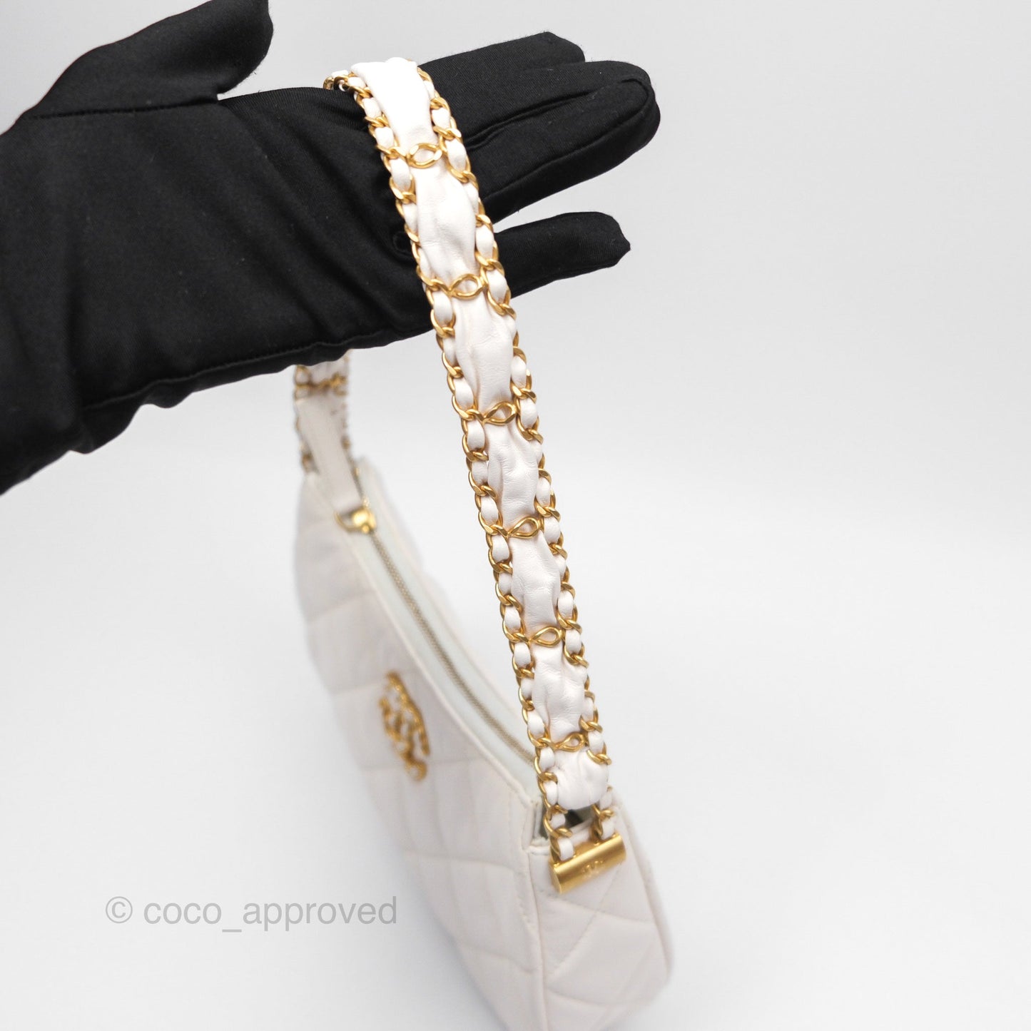 Chanel Hobo Bag White Aged Calfskin Aged Gold Hardware