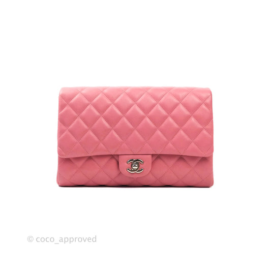 Chanel Quilted Clutch with Chain Lambskin Pink Silver Hardware