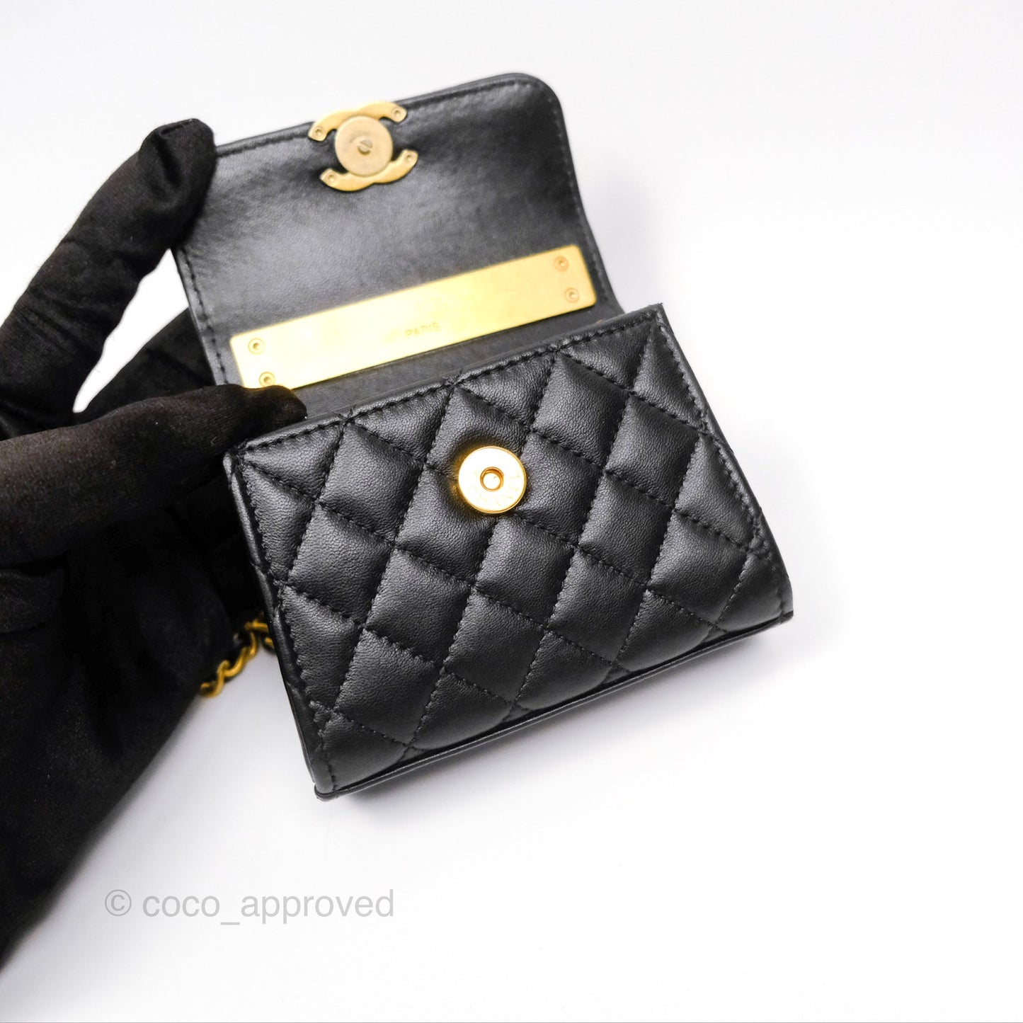Chanel Mini Enamel Handle Clutch on Chain Black Lambskin Gold Hardware 22B