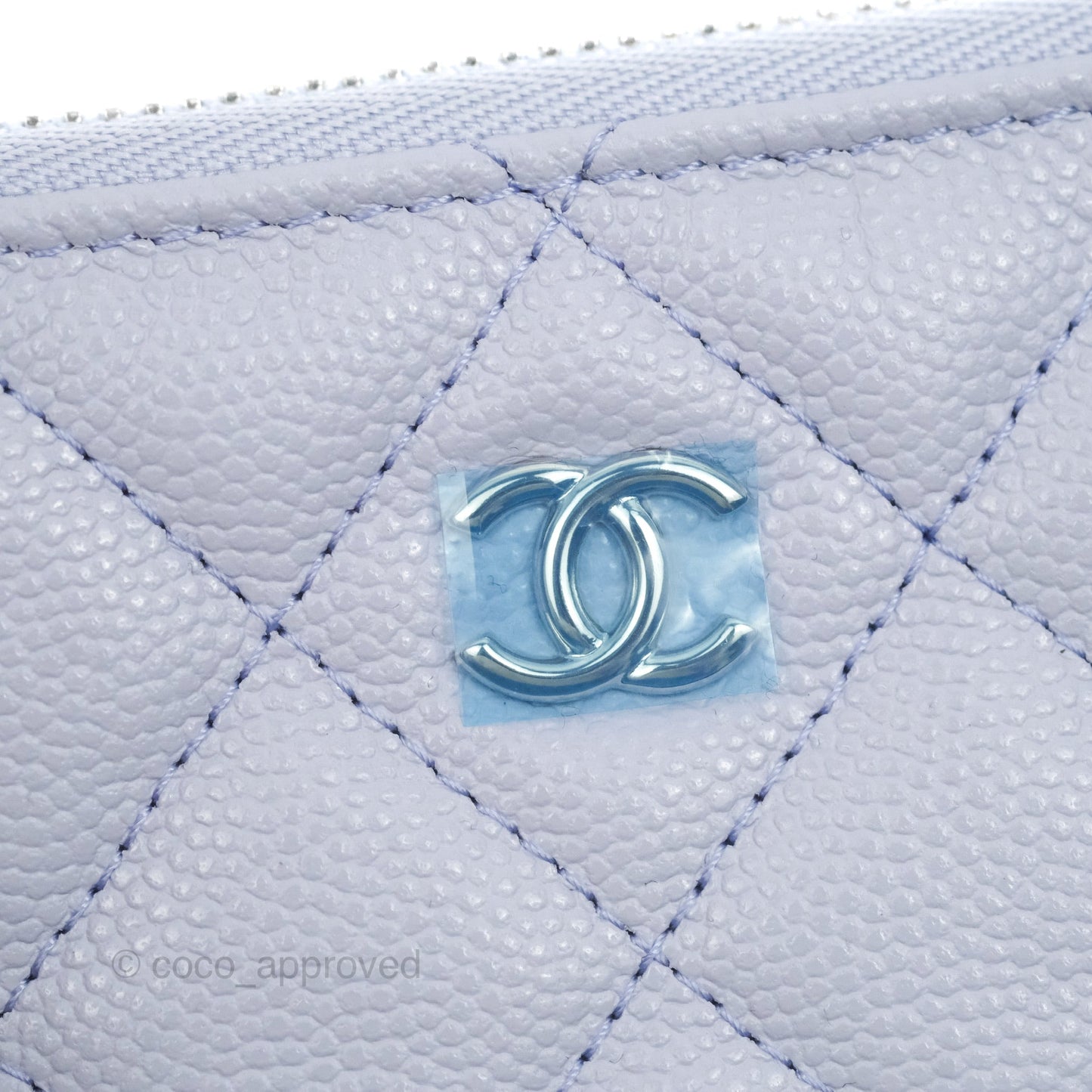 Chanel Classic Mini Quilted O Case Lilac Caviar Silver Hardware