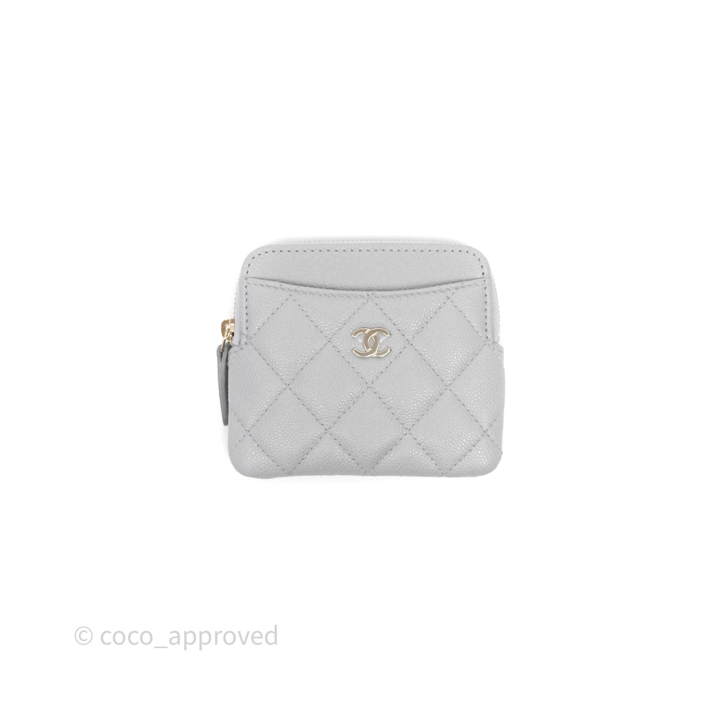 Chanel Quilted Classic Zip Card Holder Wallet Grey Caviar Gold Hardware
