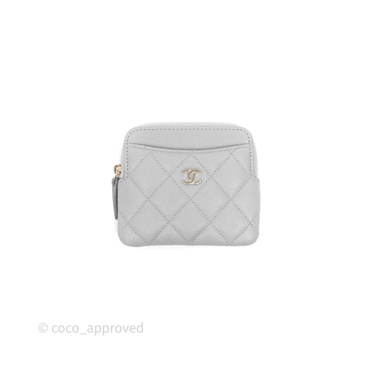 Chanel Quilted Classic Zip Card Holder Wallet Grey Caviar Gold Hardware