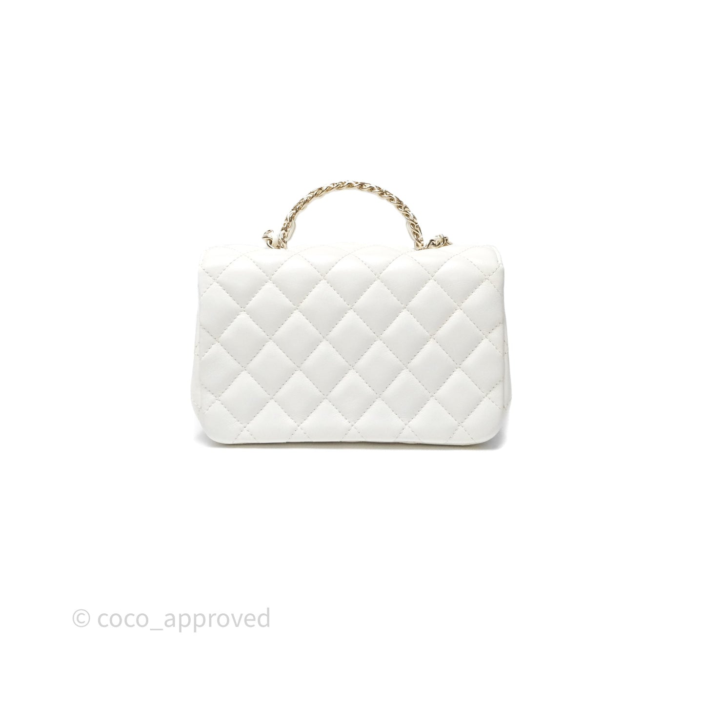 Chanel Crystals Top Handle Mini Rectangular Flap Bag White Lambskin Gold Hardware