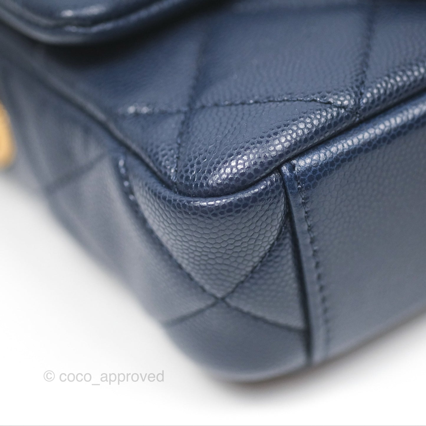 Chanel Mini Flap with Coin Charm Navy Caviar Aged Gold Hardware 22A