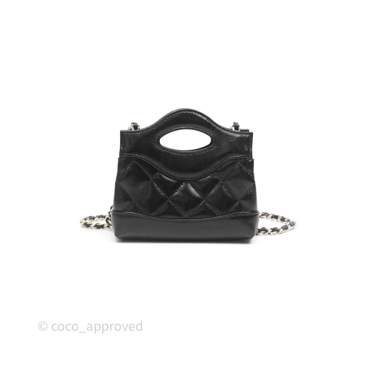 Chanel Micro 31 Clutch With Chain Black Shiny Calfskin Gold Hardware