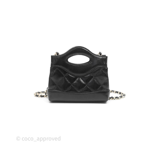 Chanel Micro 31 Clutch With Chain Black Shiny Calfskin Gold Hardware